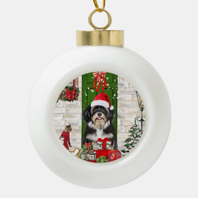 Havanese Dog Christmas   Ceramic Ball Christmas Ornament (Front)
