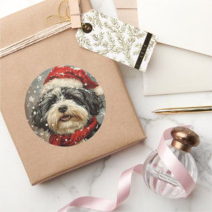 Havanese dog Christmas Classic Round Sticker