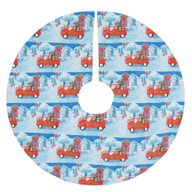 Havanese Dog Christmas Delivery Truck Snow Brushed Polyester Tree Skirt (Front)