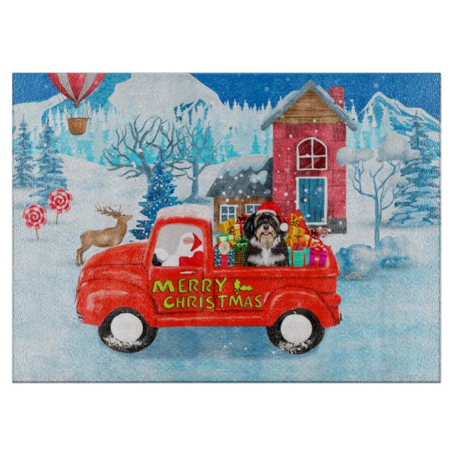 Havanese Dog Christmas Delivery Truck Snow Cutting Board (Front)