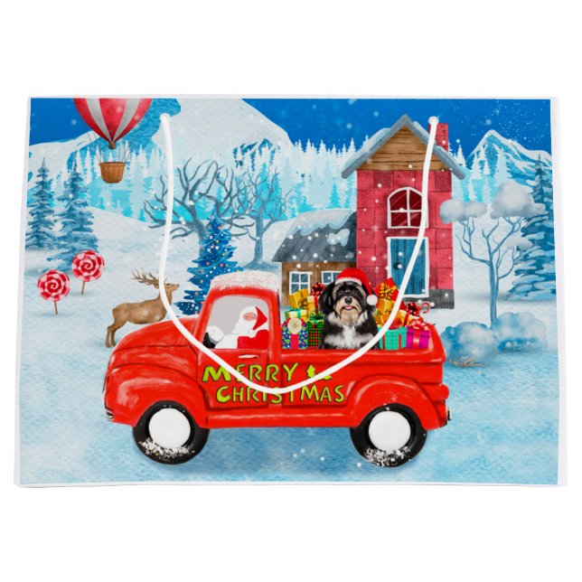 Havanese Dog Christmas Delivery Truck Snow  Large Gift Bag (Front)