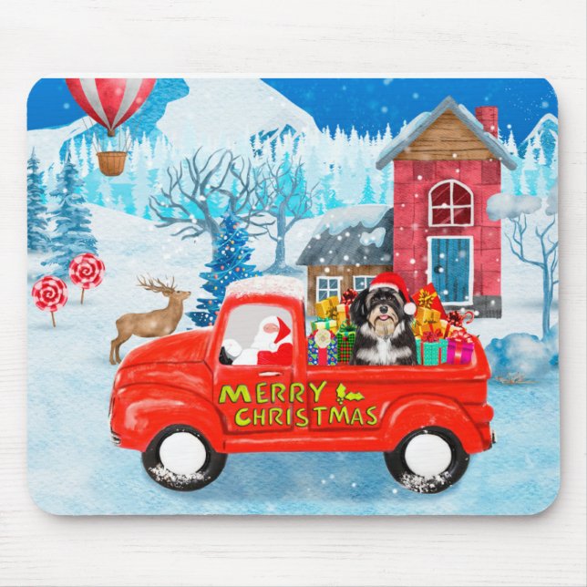 Havanese Dog Christmas Delivery Truck Snow  Mouse Pad (Front)