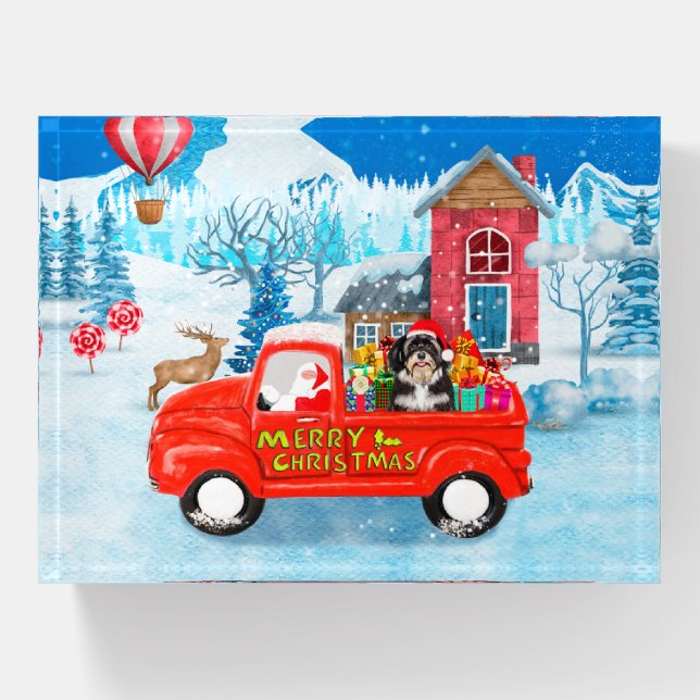 Havanese Dog Christmas Delivery Truck Snow  Paperweight (Front)