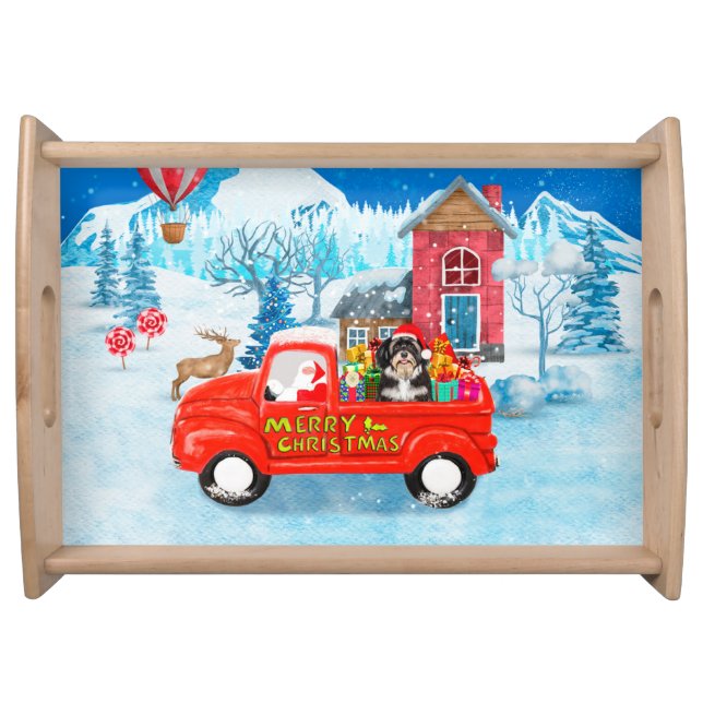 Havanese Dog Christmas Delivery Truck Snow  Serving Tray (Front)