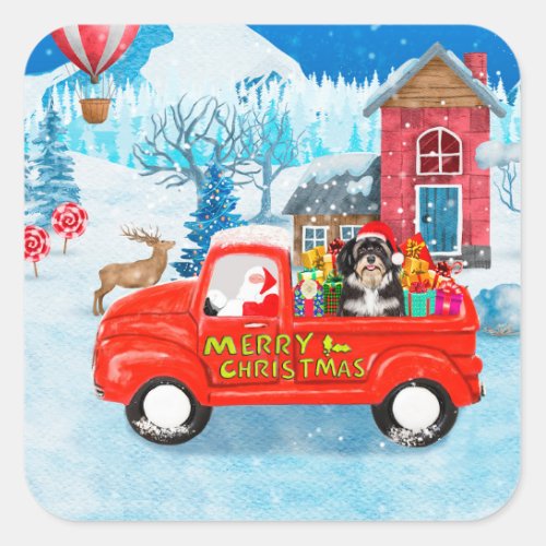 Havanese Dog Christmas Delivery Truck Snow Square Sticker