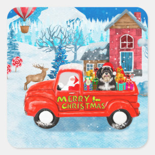 Havanese Dog Christmas Delivery Truck Snow  Square Sticker