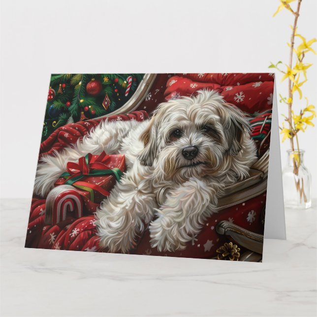 Havanese Dog Christmas Festive Card (Yellow Flower)