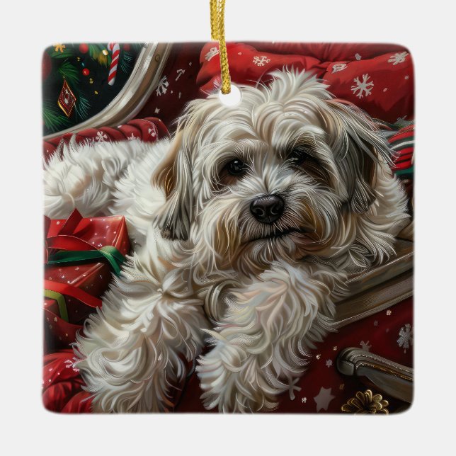 Havanese Dog Christmas Festive Ceramic Ornament (Front)