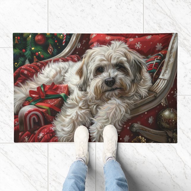 Havanese Dog Christmas Festive Doormat (Indoor)