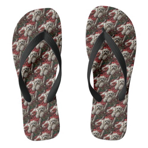 Havanese Dog Christmas Festive Flip Flops