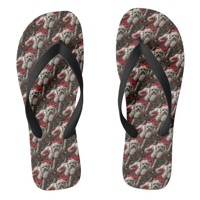 Havanese Dog Christmas Festive Flip Flops (Footbed)