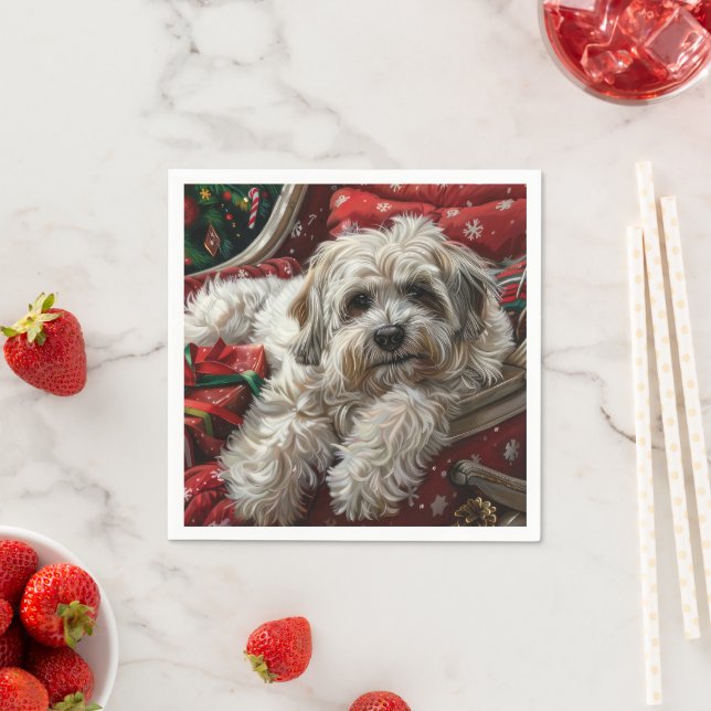 Havanese Dog Christmas Festive Napkins (Insitu)