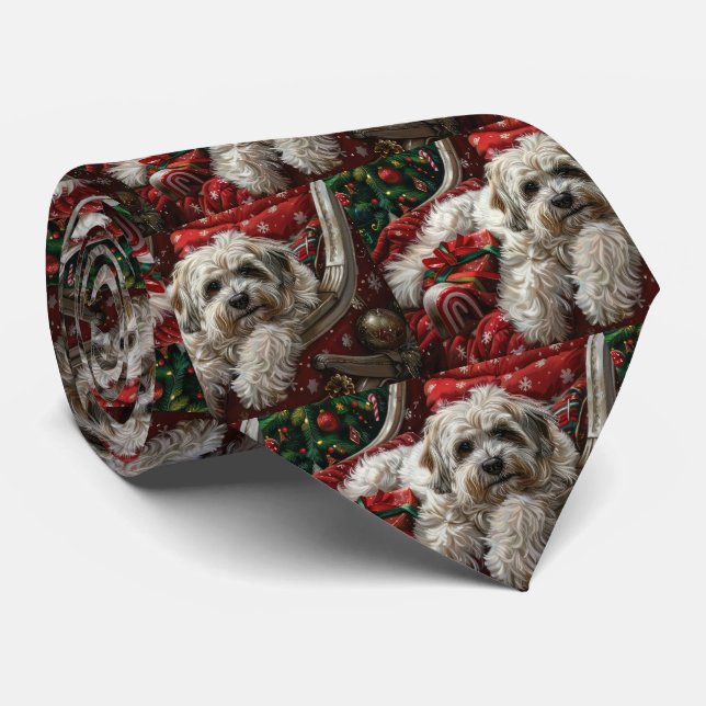 Havanese Dog Christmas Festive Neck Tie (Rolled)