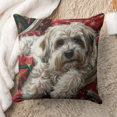 Havanese Dog Christmas Festive Throw Pillow