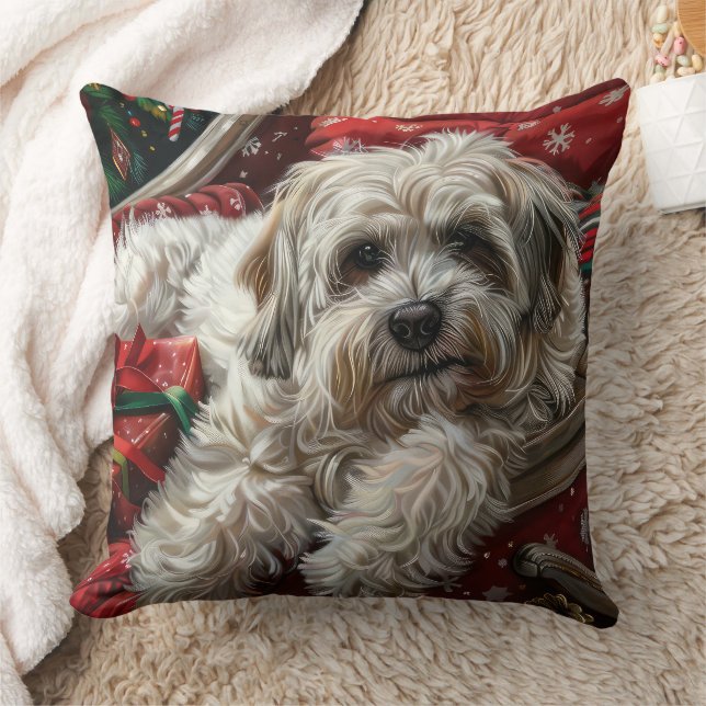 Havanese Dog Christmas Festive Throw Pillow (Blanket)
