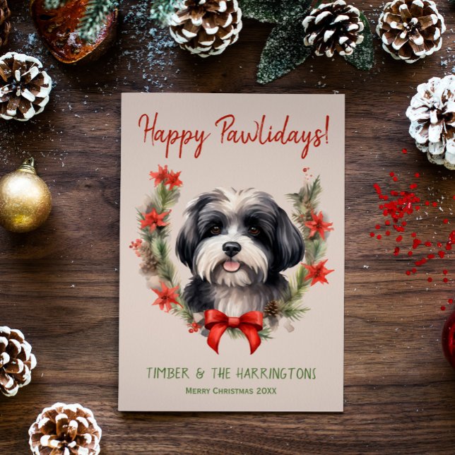Havanese Dog Christmas Happy Pawlidays Howlidays Holiday Card (Creator Uploaded)
