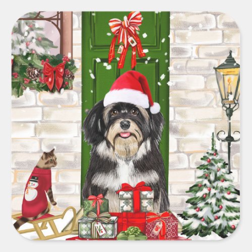 Havanese Dog Christmas   Square Sticker