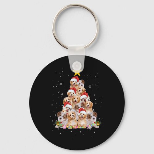 Havanese Dog Christmas Tree Santa Hat Lights Gifts Keychain