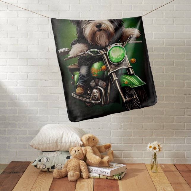 Havanese Dog Driving Bike St. Patrick's Day Baby Blanket (In Situ)