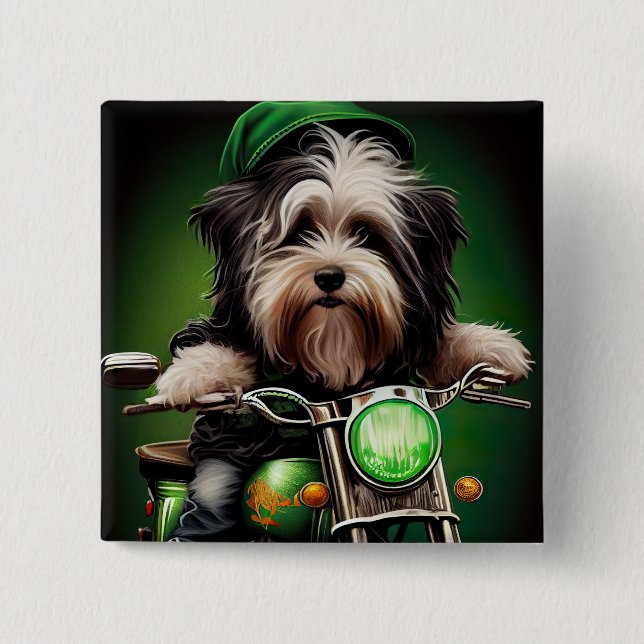 Havanese Dog Driving Bike St. Patrick's Day Button (Front)