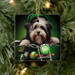 Havanese Dog Driving Bike St. Patrick's Day  Ceramic Ornament