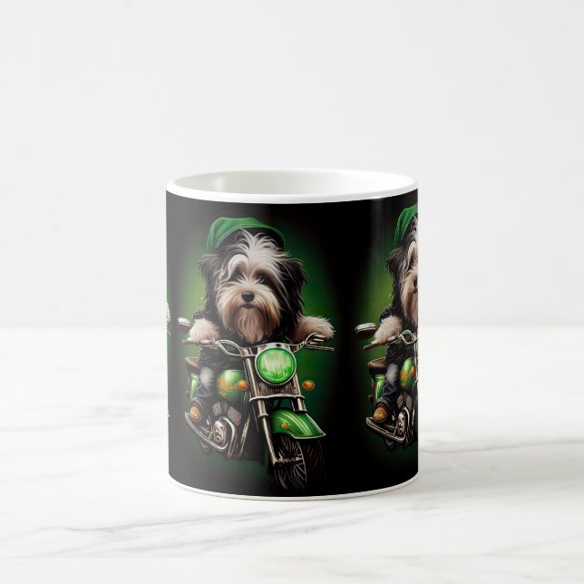 Havanese Dog Driving Bike St. Patrick's Day Coffee Mug (Center)