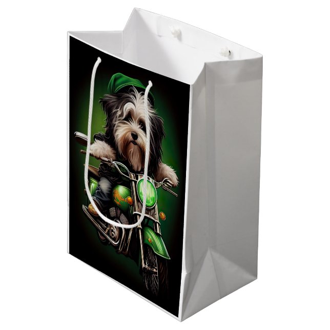 Havanese Dog Driving Bike St. Patrick's Day Medium Gift Bag (Front Angled)
