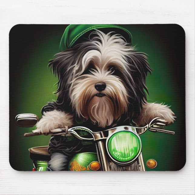 Havanese Dog Driving Bike St. Patrick's Day Mouse Pad (Front)
