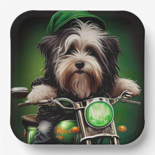 Havanese Dog Driving Bike St. Patrick's Day Paper Plates