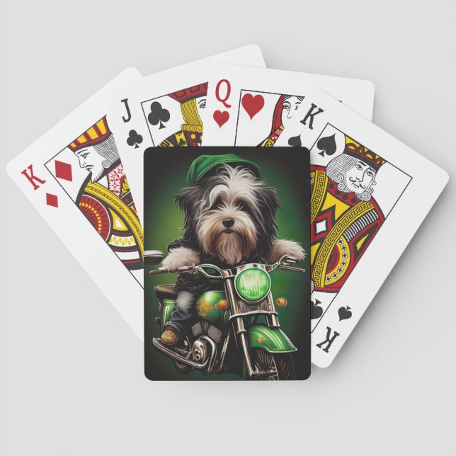 Havanese Dog Driving Bike St. Patrick's Day Poker Cards (Back)