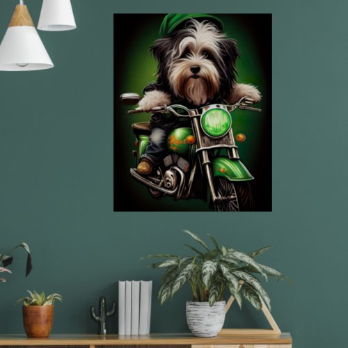 Havanese Dog Driving Bike St Patricks Day Poster