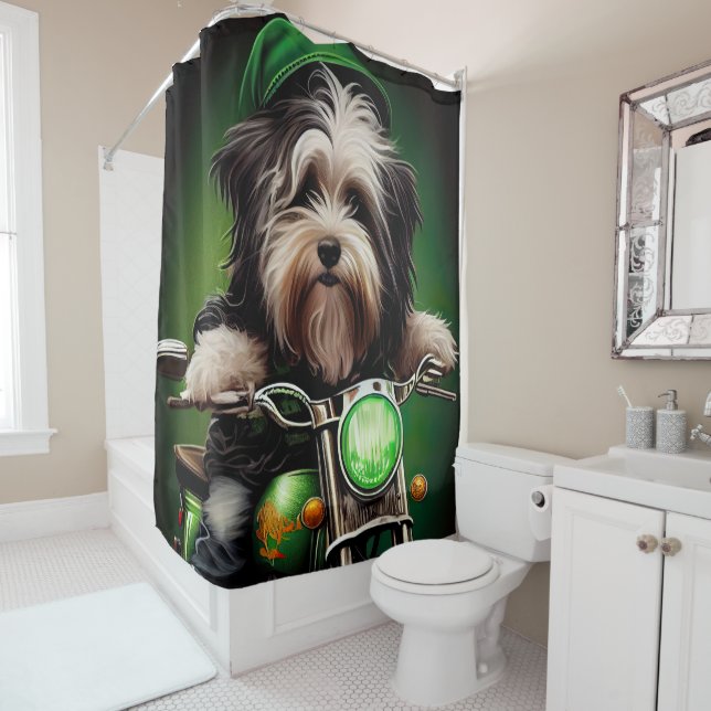 Havanese Dog Driving Bike St. Patrick's Day Shower Curtain (In Situ)