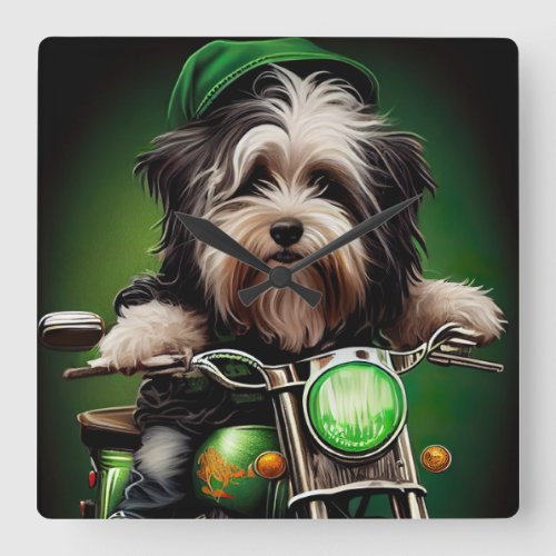 Havanese Dog Driving Bike St Patricks Day Square Wall Clock