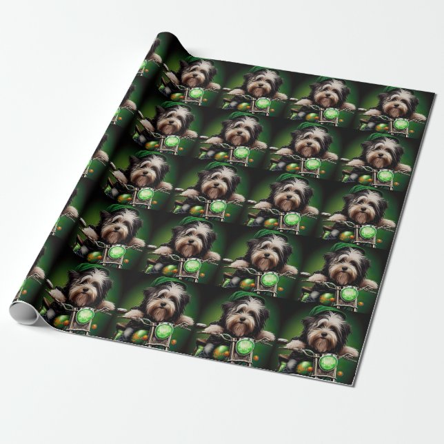 Havanese Dog Driving Bike St. Patrick's Day Wrapping Paper (Unrolled)