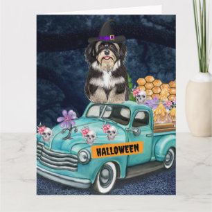 Havanese Dog Halloween Truck Scary Night Card