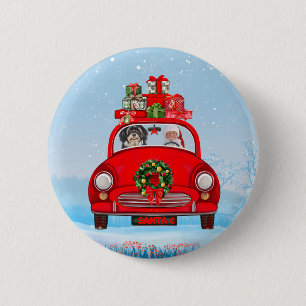Havanese Dog In Car With Santa Claus Button