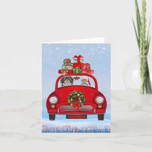 Havanese Dog In Car With Santa Claus Card