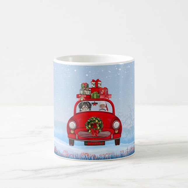 Havanese Dog In Car With Santa Claus  Coffee Mug (Center)