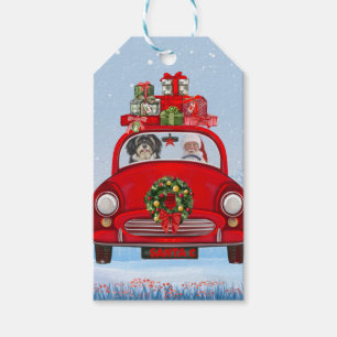 Havanese Dog In Car With Santa Claus  Gift Tags