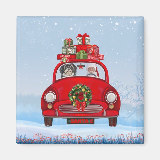 Havanese Dog In Car With Santa Claus  Magnet (Front)