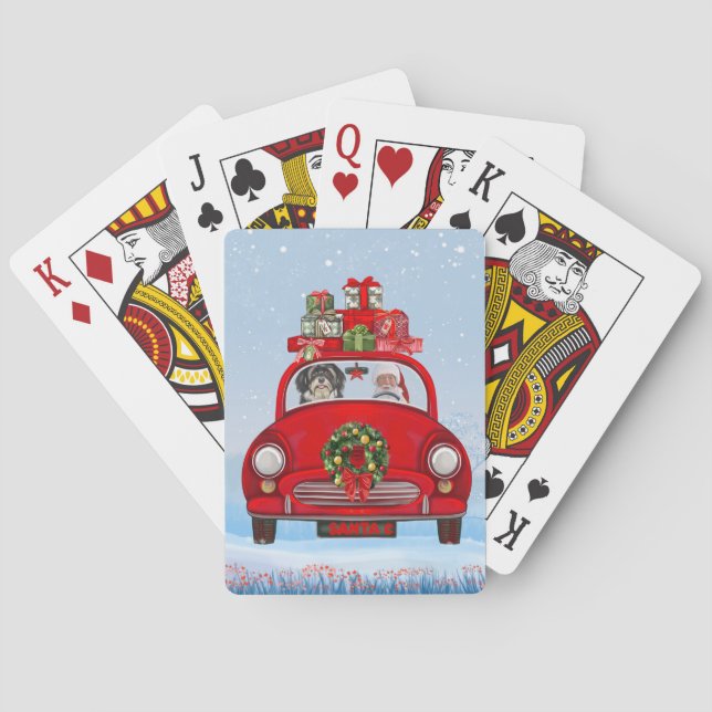 Havanese Dog In Car With Santa Claus  Poker Cards (Back)