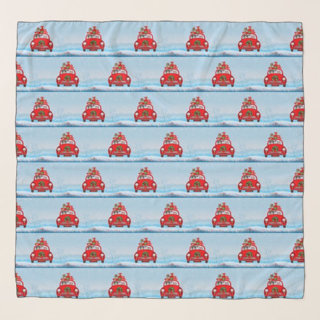 Havanese Dog In Car With Santa Claus  Scarf (Front)