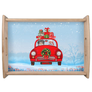 Havanese Dog In Car With Santa Claus  Serving Tray