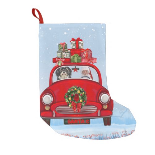 Havanese Dog In Car With Santa Claus  Small Christmas Stocking