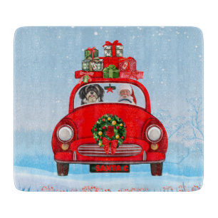 Havanese Dog In Car With Santa Claus Throw Pillow Cutting Board