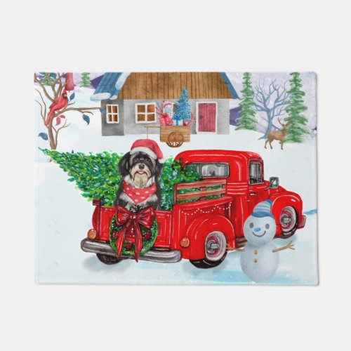 Havanese Dog In Christmas Delivery Truck Snow Doormat