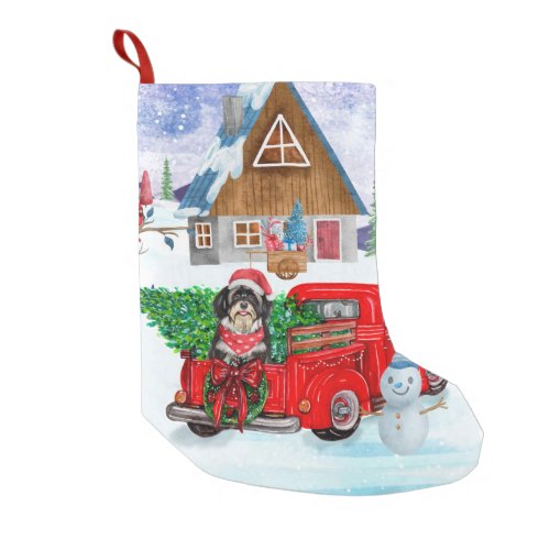 Havanese Dog In Christmas Delivery Truck Snow Small Christmas Stocking