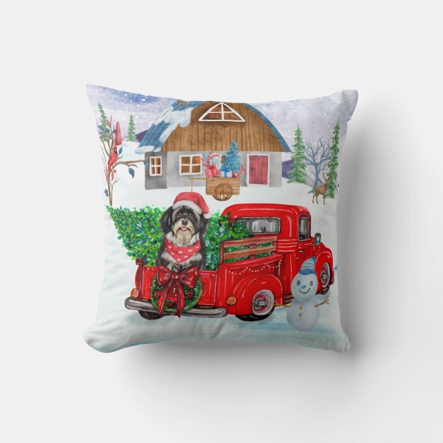 Havanese Dog In Christmas Delivery Truck Snow Throw Pillow (Front)