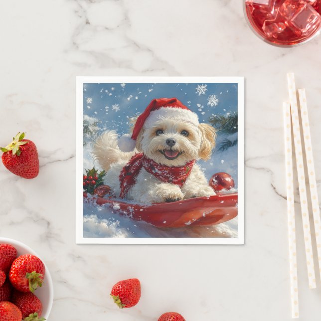 Havanese Dog in Sledge Let it Snow Christmas Napkins (Insitu)