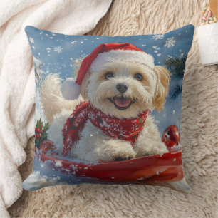 Havanese Dog in Sledge Let it Snow Christmas Throw Pillow